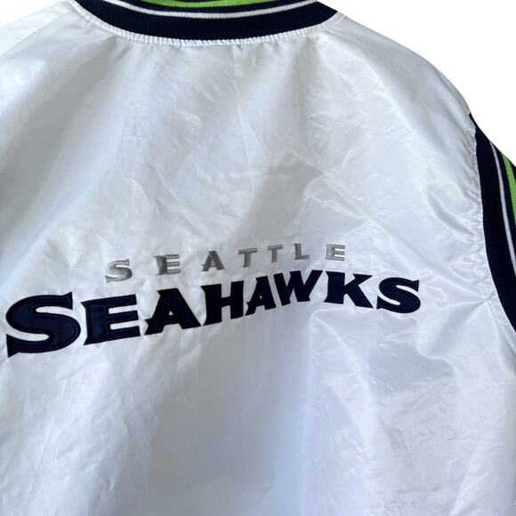 Rare White Starter Seattle Seahawks NFL Satin Bomber Jacket Medium - Picture 4 of 11